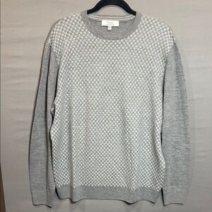 Turnbury Extra Fine Merino Wool Crewneck Sweater, Gray Textured Knit, Size L